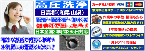 水道 トイレ 浴室 台所 配水管の排水詰まりの日高郡高圧洗浄出張サービス
